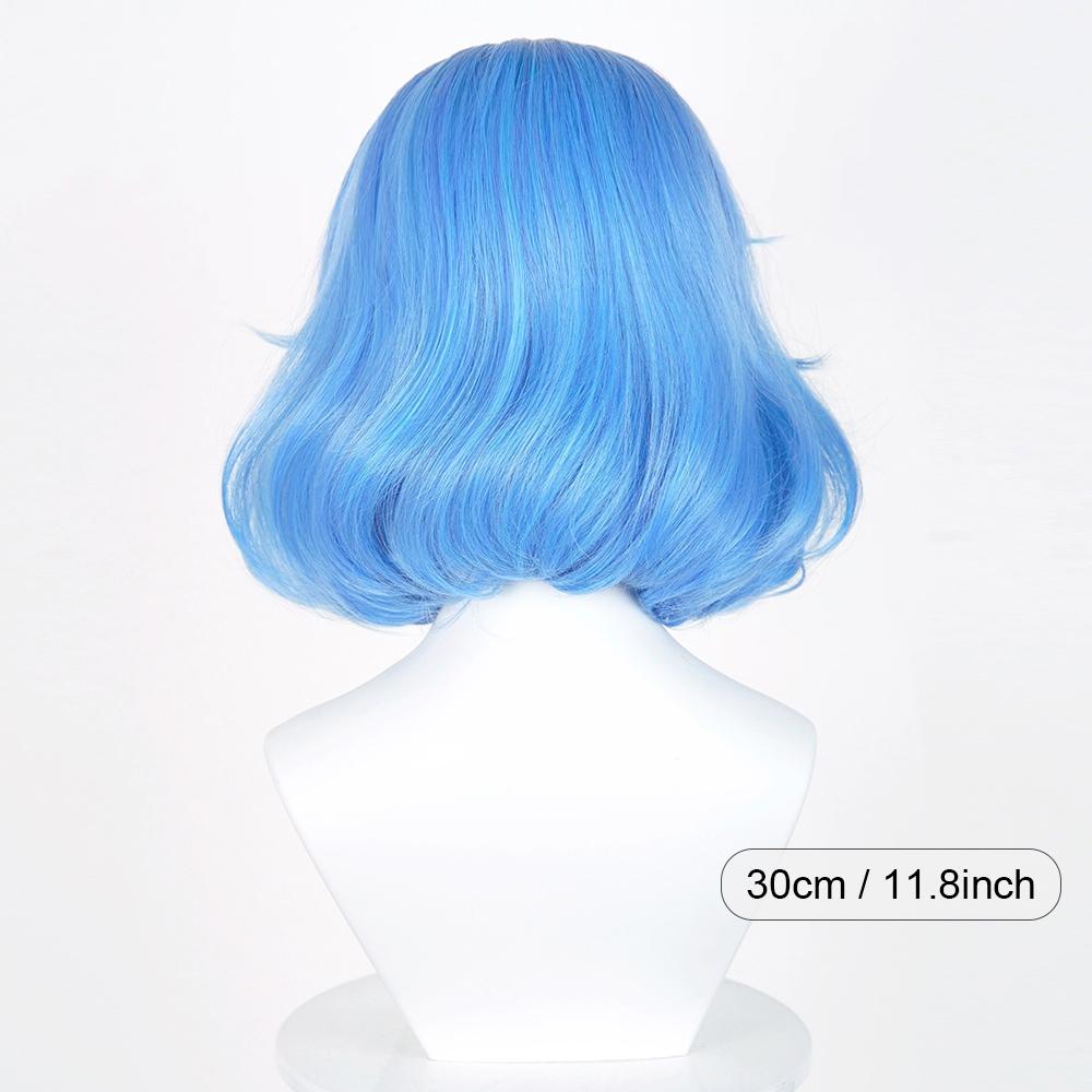 Short Straight Blue Synthetic Wigs with Bangs Anime Game Cosplay Fluffy Wig Heat Resistant for Daily Party