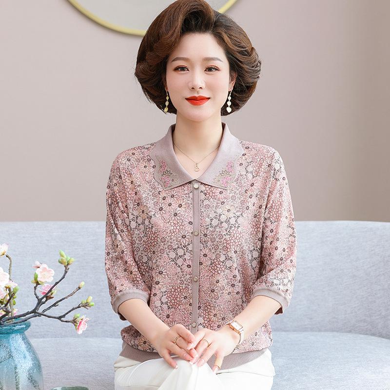 

Women s Summer Knitwear: Seven-Sleeve Mulberry Silk T-Shirt for Middle-Aged and Elderly - Perfect for Mom s Spring and Summer Wardrobe L (recommended 40-50 kg) розовый
