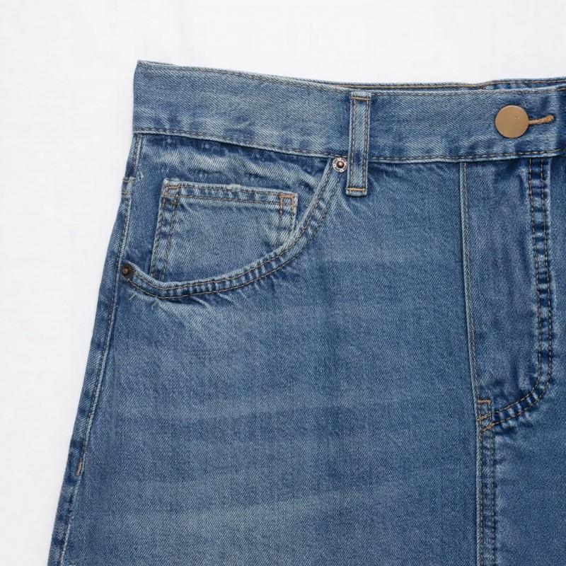 Womens Asymmetrical Double-Placket Waist Denim Midi Skirt 2026 Fall Casual Korean Style With Pocket