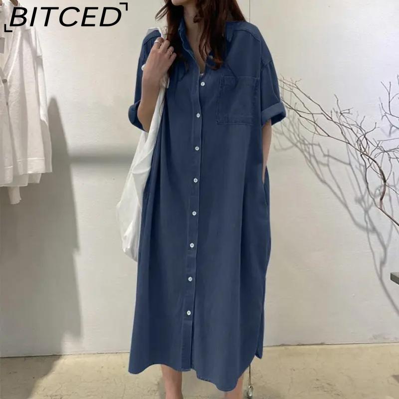 

BITCED Жіноча мода, літо, весна, суцільні повсякденні сукні з коротким рукавом і вирізом із завищеною талією. S темно-синього кольору