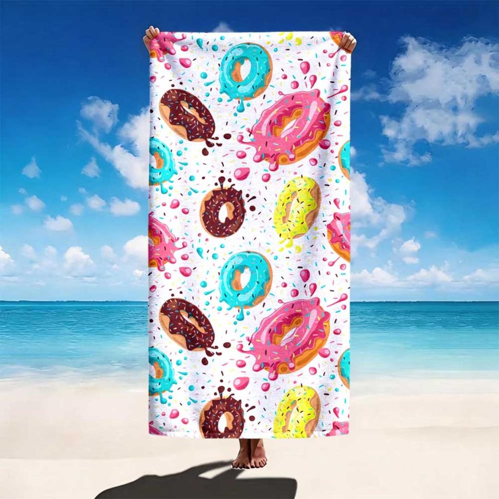 Donut Print Beach Towel Quick Dry Soft Lightweight for Pool Party Swimming Surfing Diving Outdoor Birthday Gift Unisex