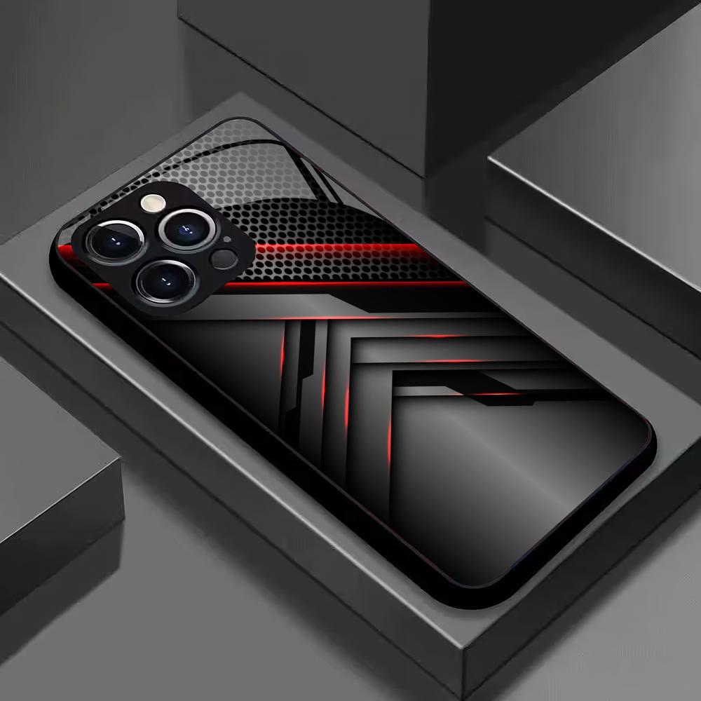 Mode geometrisch patroon gehard glazen telefoonhoes geschikt voor iPhone 17 16 15 14 13 12 11 Pro/Max/Plus anti-val achterkant