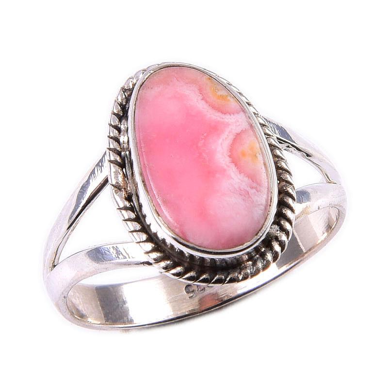 Natural Rhodochrosite Gemstone 925 Solid Sterling Silver Jewelry Ring S.8 B7e80