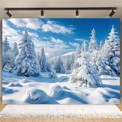 1 Piece of Polyester Winter Snowscape Forest Background Large Snow-covered Tree Landscape Banner