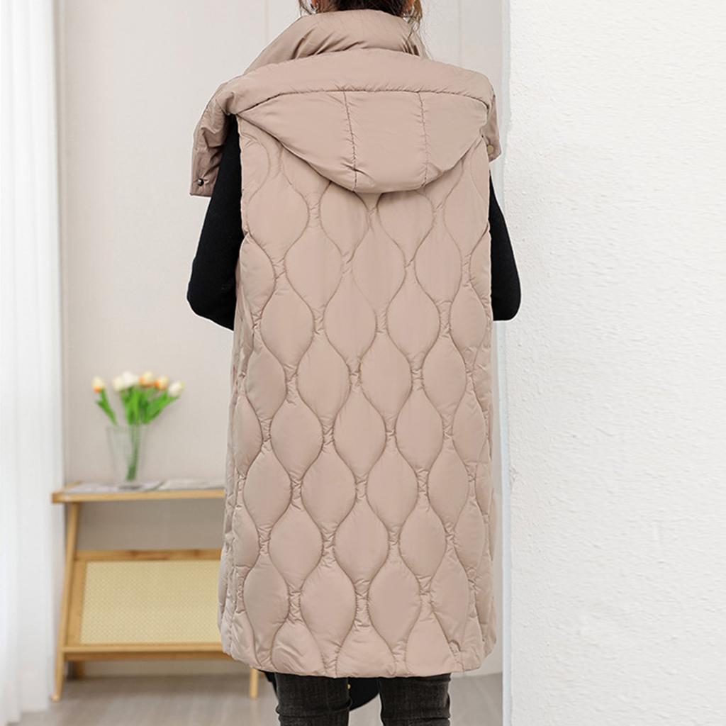 Long Vest Women Sleeveless Hooded Fall Winter Button Down Zip UpVests Jacket Outwear