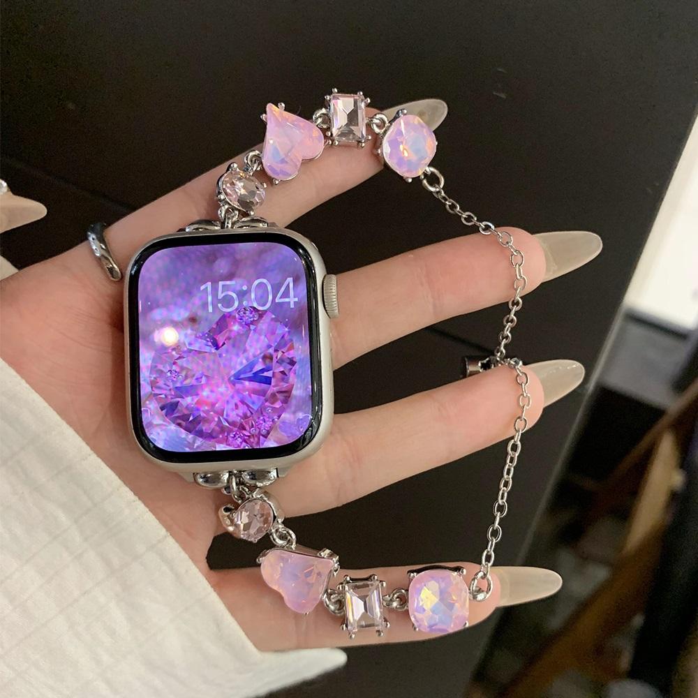 Colorful Stainless Steel Band for Apple Watch Ultra 2 49mm 9 8 7 42mm 44 45mm Women Crystal Strap for IWatch 6 5 4 Se 38 40 41mm