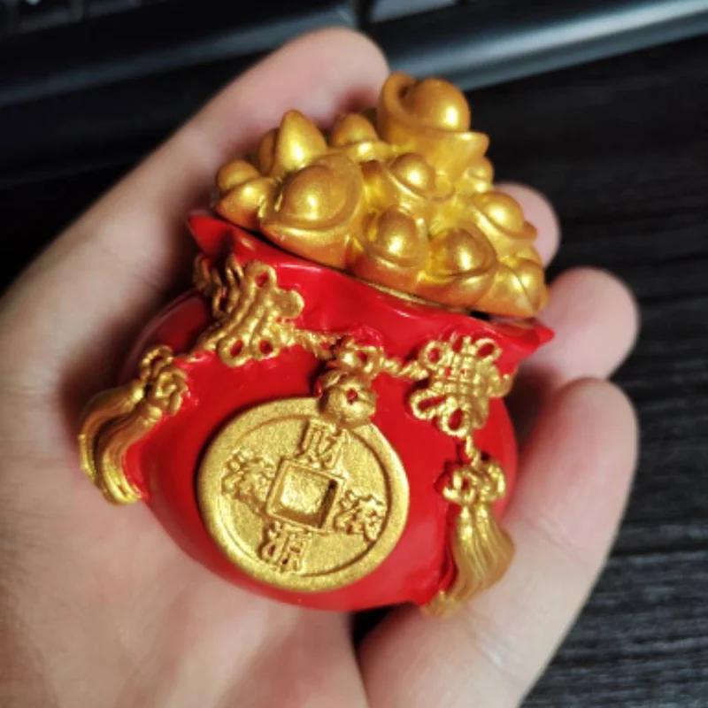 Good Luck Fortune Bag Ornaments Creative Gold Ingot Money Bag Home Desktop Resin Crafts Chinese Feng Shui Fa Cai Decoration