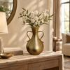 Vase Décoratif en Fer Doré Ampoulé Texturé avec Poignées Latérales Élégant pour