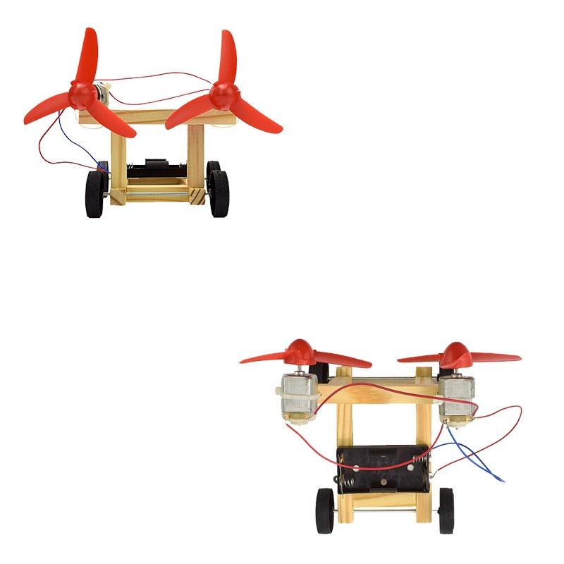 Holz Zweiflügel Windkraft Elektroauto Wissenschaft Physik Experiment Spielzeug für Kinder Jugendliche Handgefertigt Zusammenbauen Lernspielzeug Geschenke