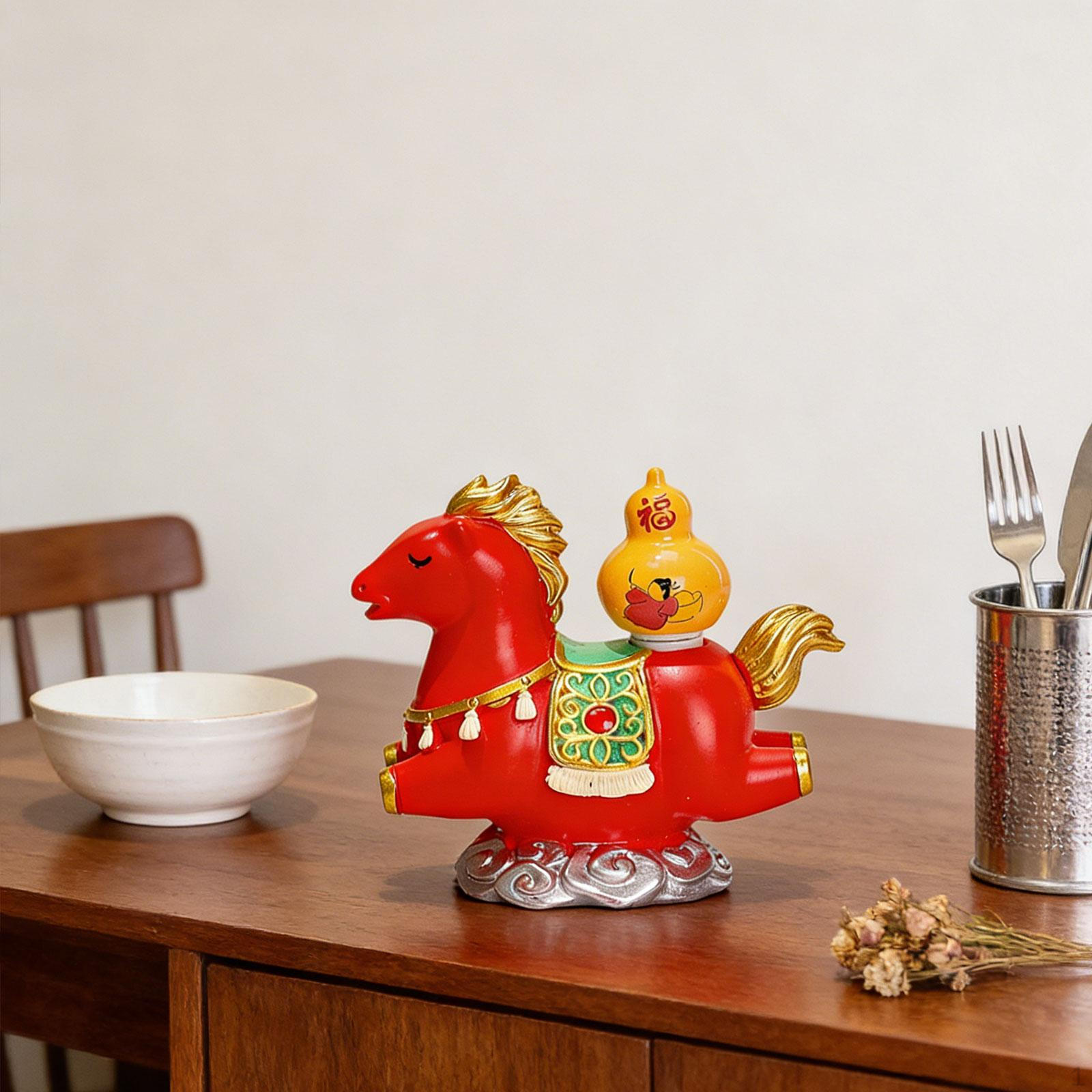 

Horse Figurine Desktop Ornament Feng Shui Decor Crafts Mini Resin Statue for Red Yellow