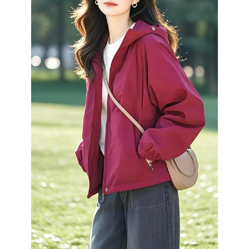 Giacca da Donna Monocolore Nuova per Primavera e Autunno Cappotto Casual Versatile con Cappuccio