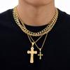 Vnox Men's Stacked Cross Necklace, 50/55/60cm Stainless Steel Cuban Twist Chain, Handsome Neck Collar Boys Teen Gifts