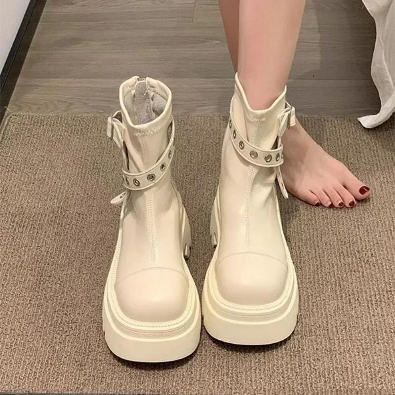 Studded Female Short Shoes Round Toe Booties Elegant With Medium Heels Women's Ankle Boots Comfortable Pu Designer Luxury New In