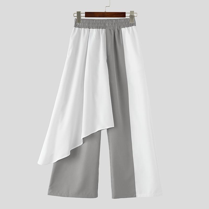 INCERUN Men Elastic Waist Ruffled Layers Casual Long Loose Pants Trousers S