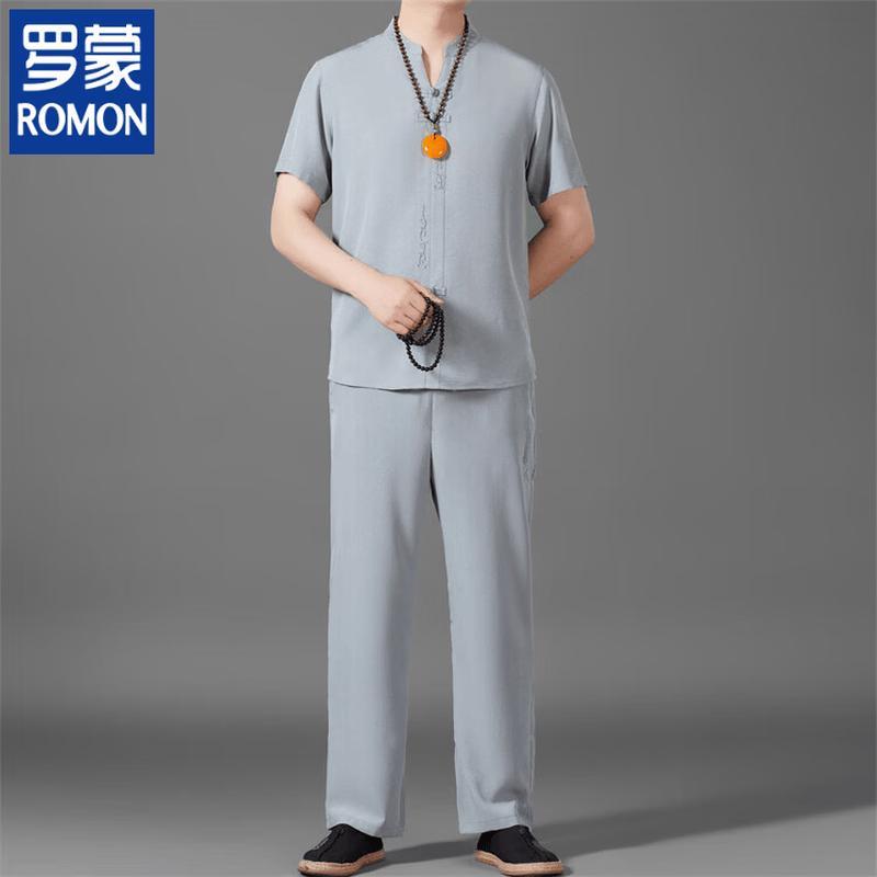 ROMON Men s Chinese Style Button-Up Short Sleeve Casual Shirt 41