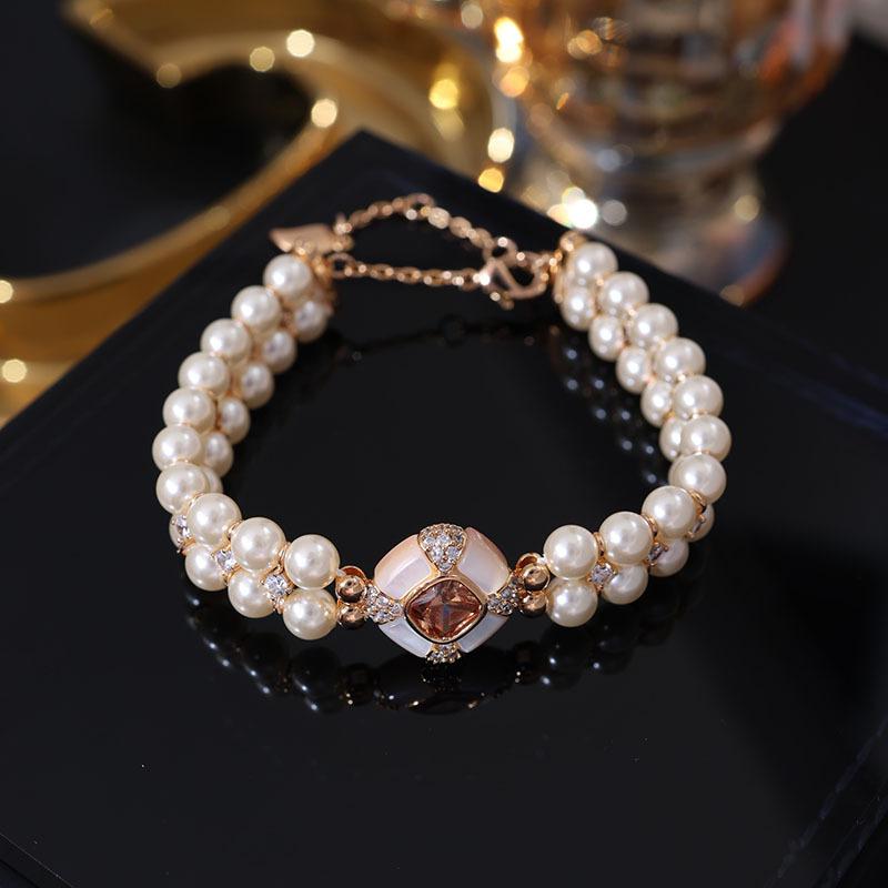 Vintage Maillard Double Row Pearl Light Luxury Fashion Bracelet Mist Forest Exquisite French Bracelet