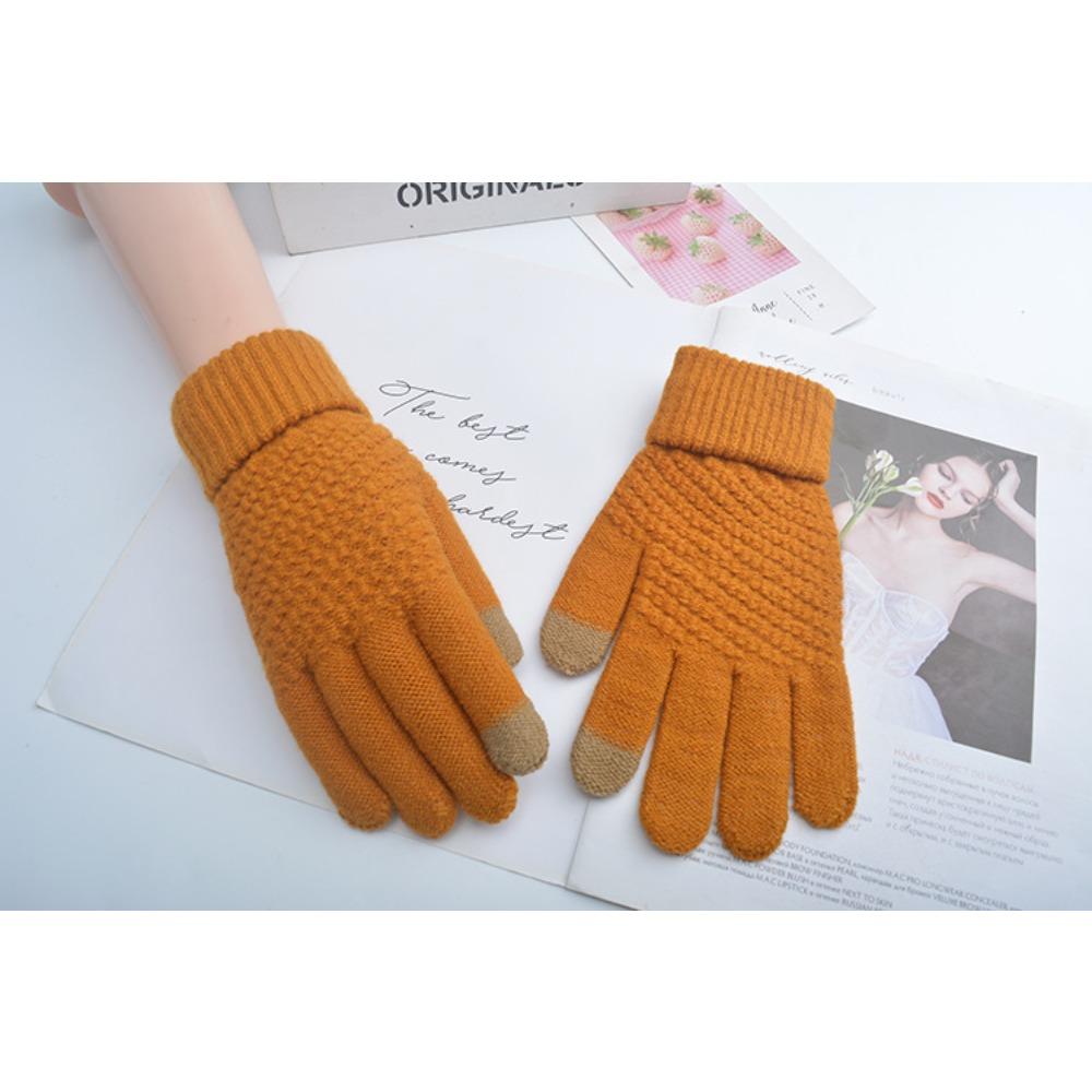 Korean Version of Male Touch Screen Gloves Winter Female Ins Cute Warm and Velvet Winter Student Riding Wool Five Fingers