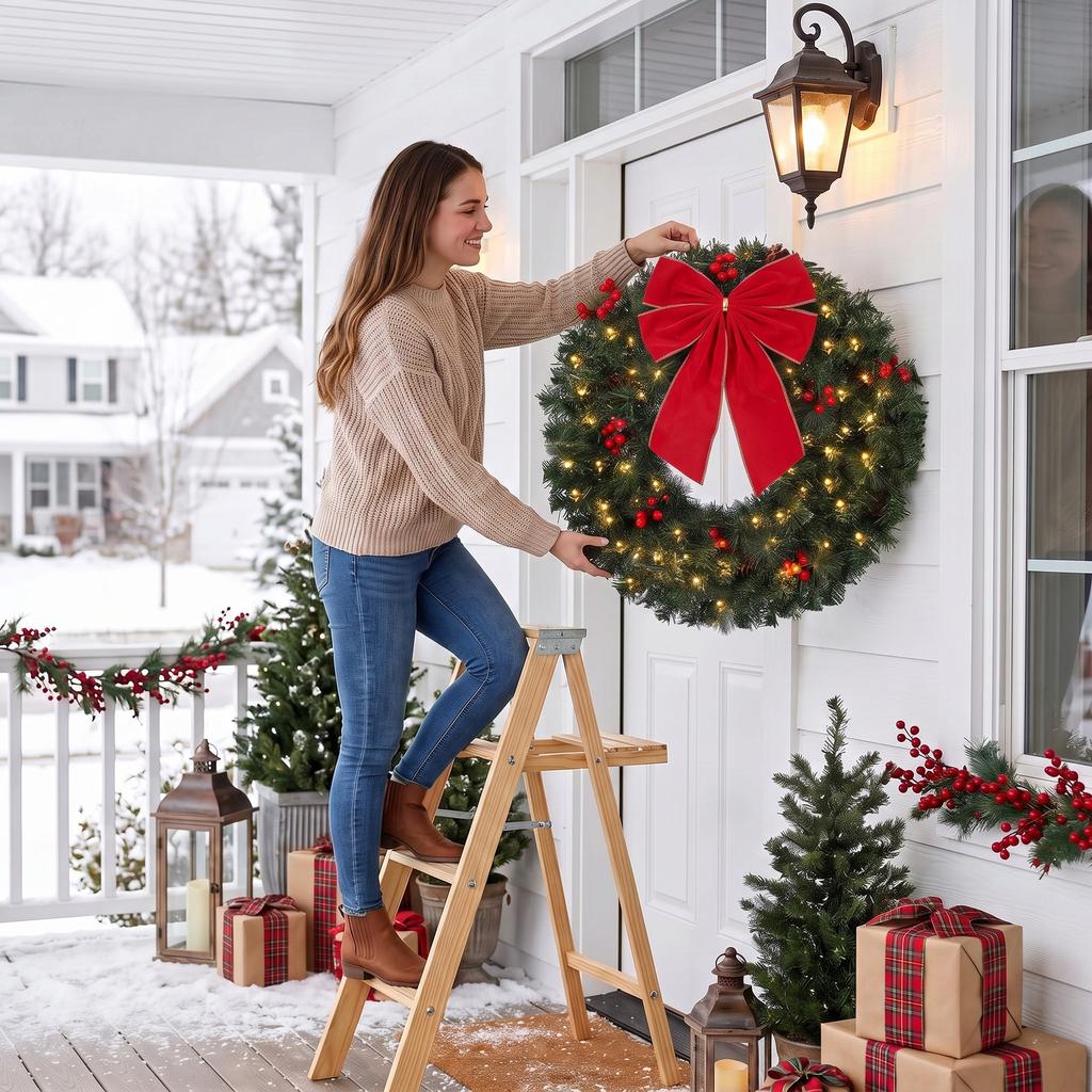 Christmas Wreath 61 Cm Door Wreath With Crestwood Fir Design Bow 50 Leds 140 Branch Tips 8 Light Modes