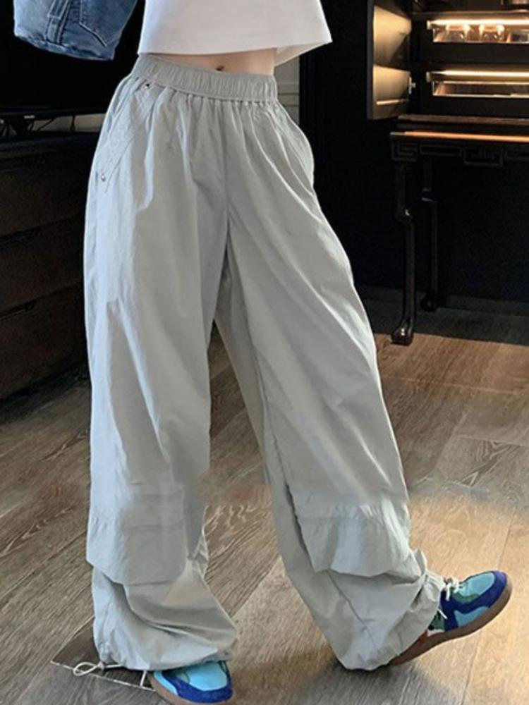 

Корейская мода Y2k мешковатые брюки женские винтажные широкие шикарные плиссированные брюки-карго новые повседневные свободные уличные летние вещи XL серый