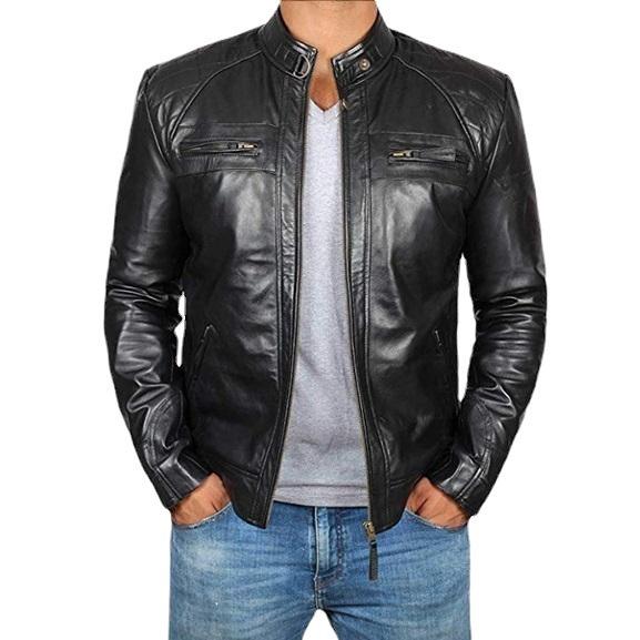 New autumn and winter European and American men's leather jacket stand-up collar punk locomotive leather jacket slim jacket