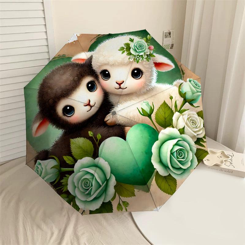 

1pc Sheep Love Automatic Open/Close Umbrella with Windproof, 8-Rib Sturdy Canopy, Durable Ribs, Fashionable Design1225A