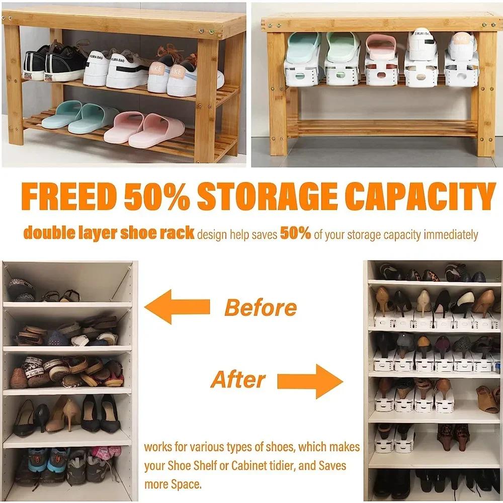 1/6Pcs Durable Adjustable Shoe Organizer Footwear Support Slot Space Saving Cabinet Closet Stand Shoes Storage Rack Shoebox