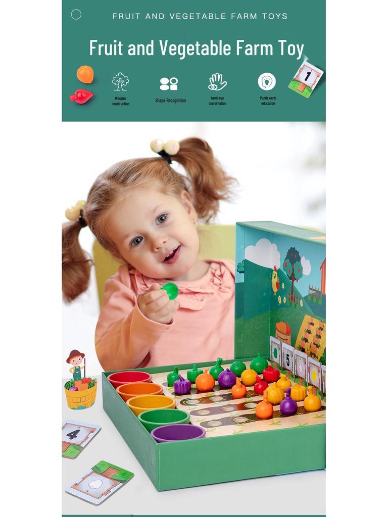 Wooden Farm Veggie Sorting & Counting Game for Toddlers