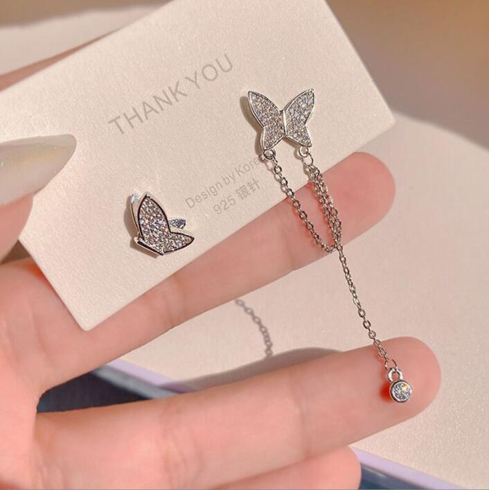 925 Silver Bowknot Tassel Earrings with Diamonds