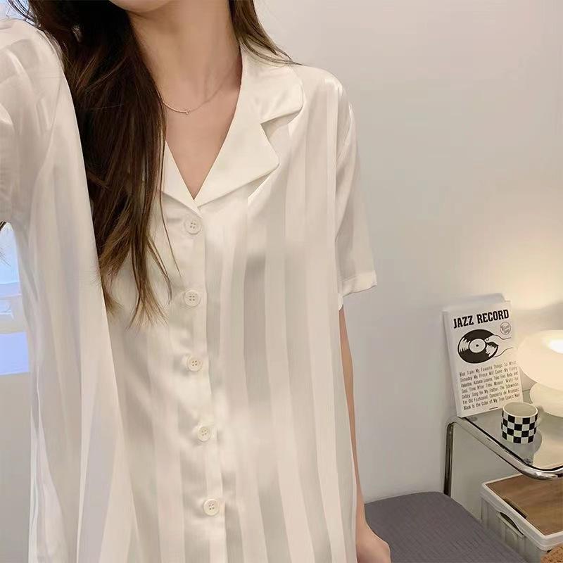 Ice Silk Women's Summer Pajama Set - 2024 Short Sleeve Imitation Silk Two-Piece