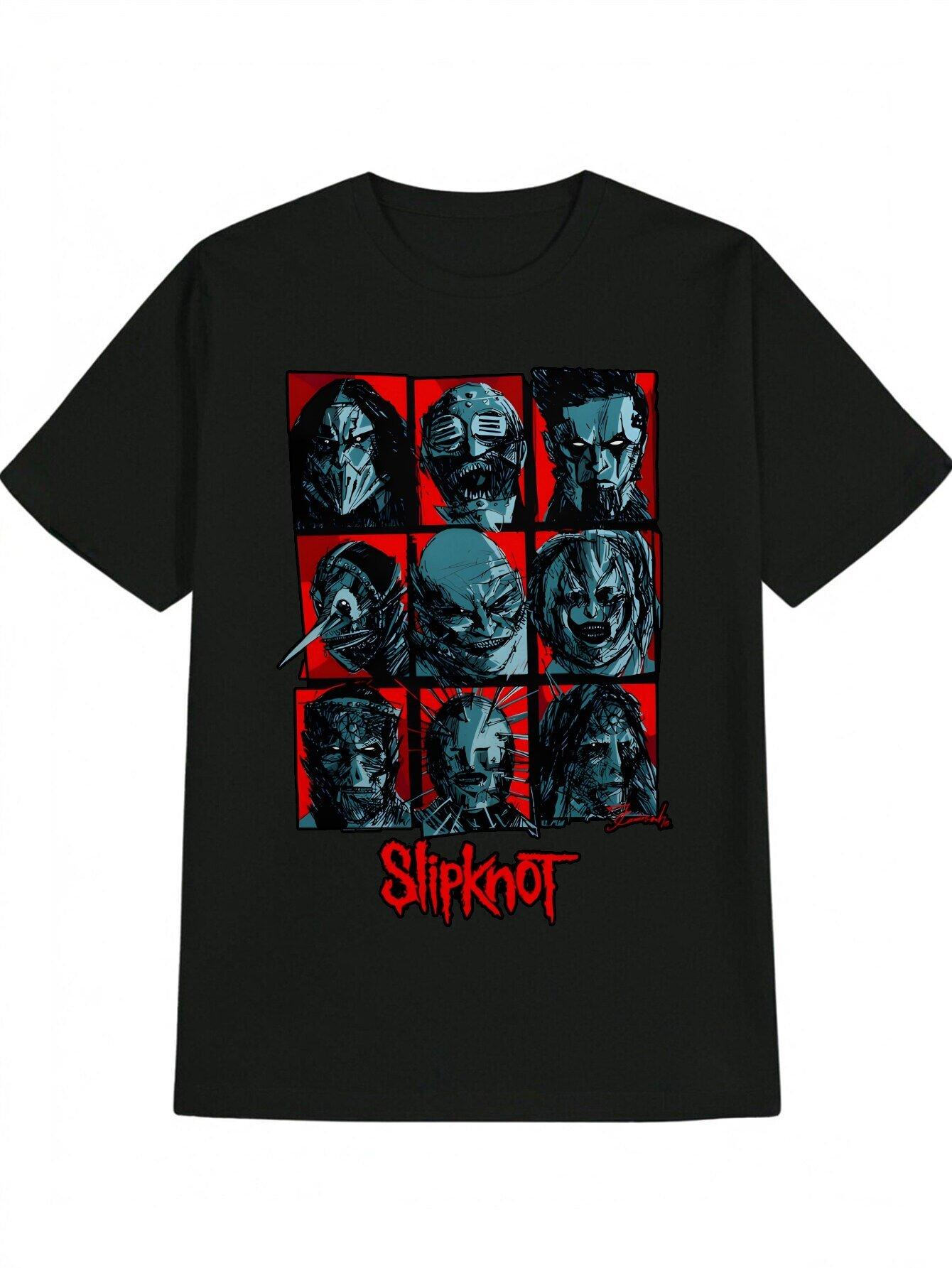 Casual Graphic T-shirt with Edgy Character Portrait Print - Black Round Neck Summer Tee S