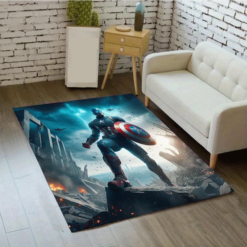 1pc Captain America Pattern Area Rug Soft Flannel Floor Mat for Living Room,Office,Bedroom and Carpet,Sofa Coffee Table Floor Mat