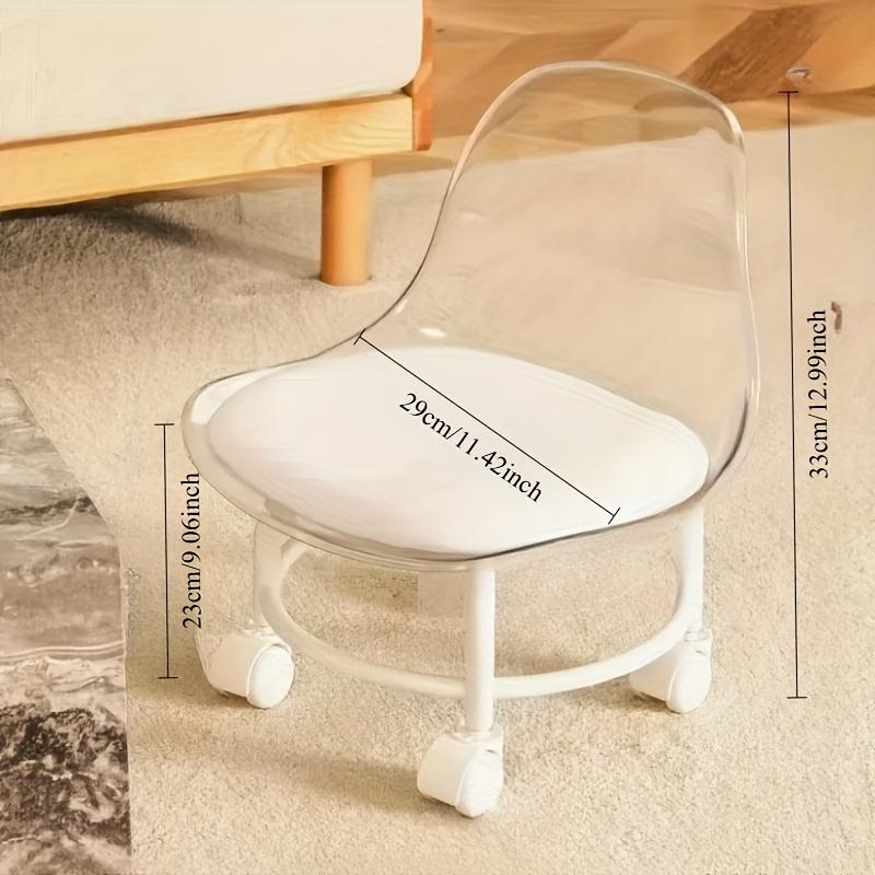 Modern 360° Rotating Crystal Stool with Wheels – Transparent Plastic Seat & Cushion, Casters for Easy Mobility, Perfect for Office and Home Use