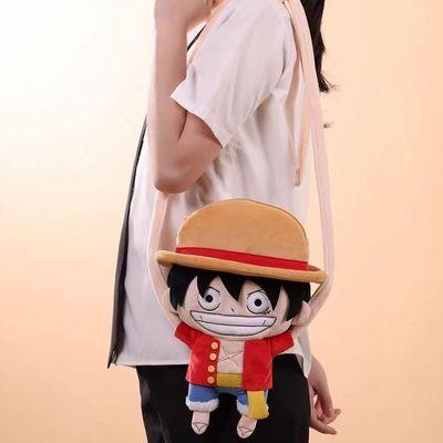 One Piece Monkey D Luffy Big Head Straw Hat Plush Adjustable Shoulder Straps Single Shoulder Crossbody Bag Friend Birthday Gift