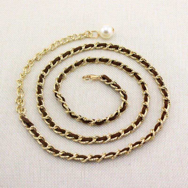 

Металлическая тонкая поясная цепочка женская юбка декоративный жемчужный пояс милая леди декоративный пояс кофейный