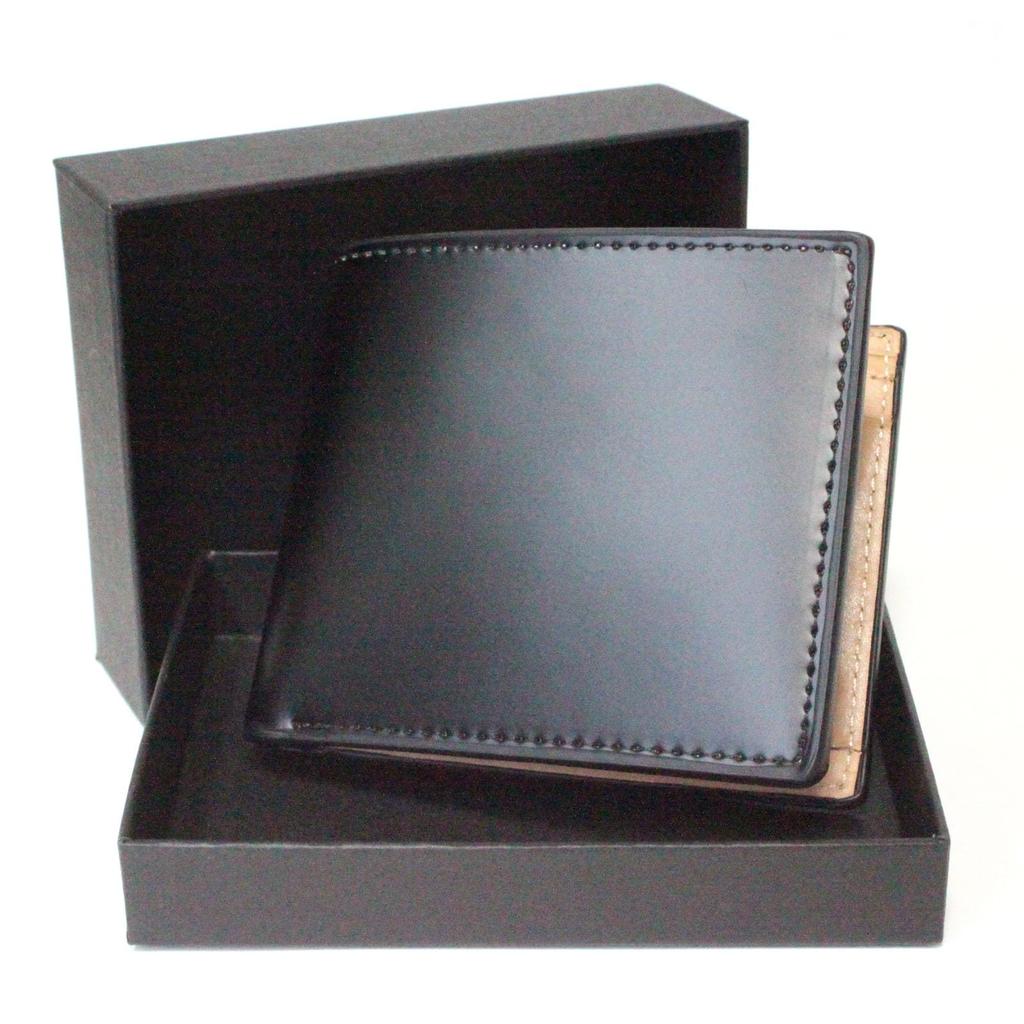 Bercute Black Bifold Wallet, Genuine Horsehide Leather, Short Wallet for Men and Women, with Coin Pocket, Slim, Foldable, Ultra-Thin, Mini, Compact,