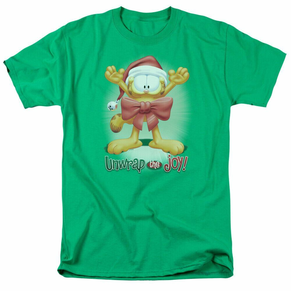 26 Garfield Unwrap The Joy! T Shirt Mens Licensed Christmas Comics Tee Kelly Green Unisex T-Shirt XXXXL