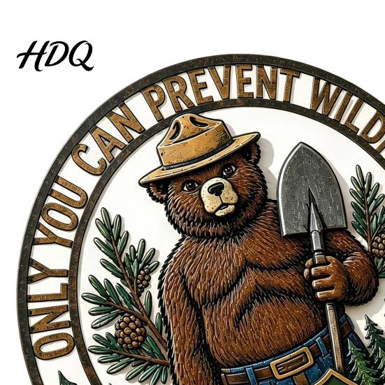 Windowsill Wall Ornament Only You Can Prevent Wildfires Metal Sign Vintage Round Bear Durable Iron Sculpture Hanging Decor Funny Retro Tin Sign for