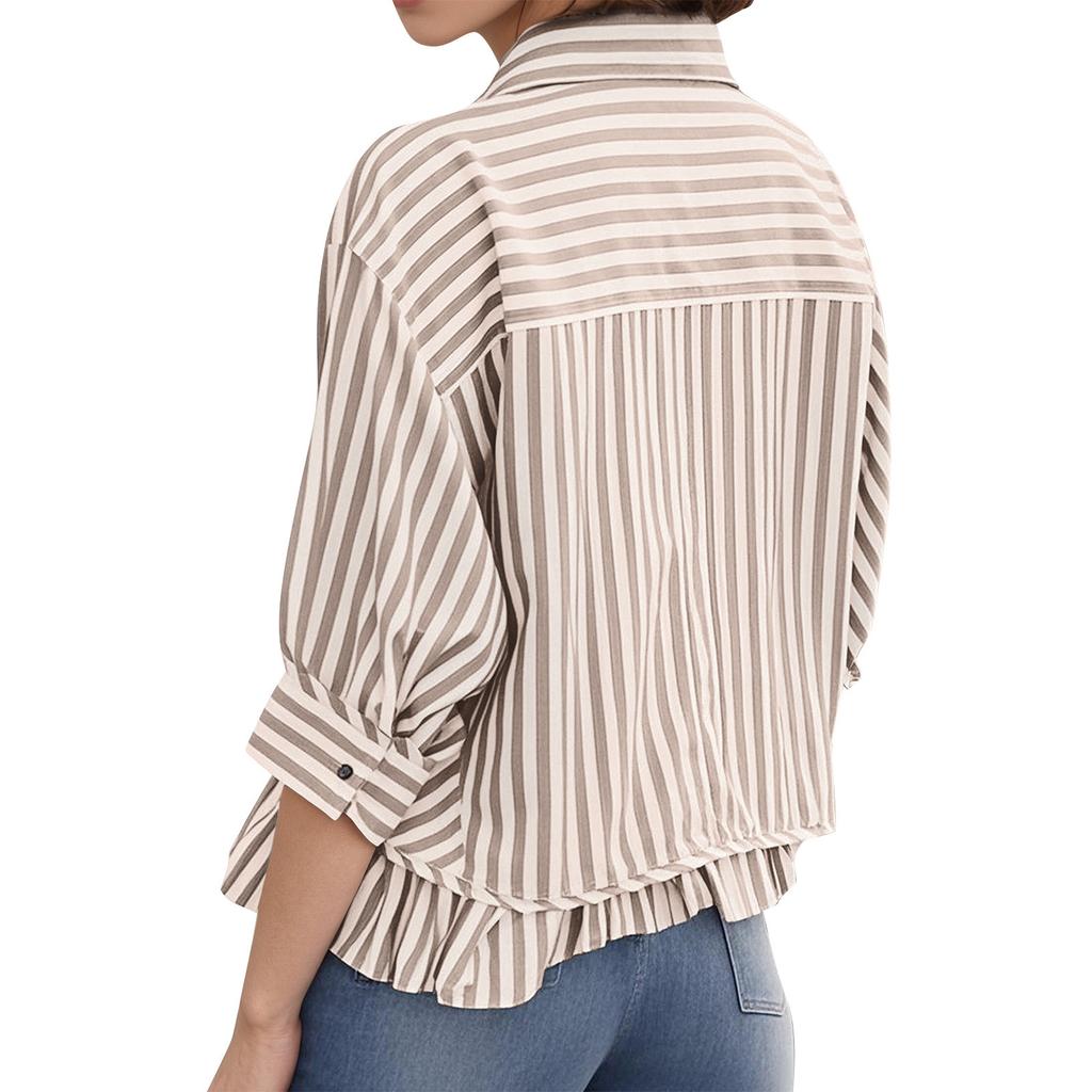 Women's Fashion Casual Shirt Ruffle Button Striped T-Shirt Top