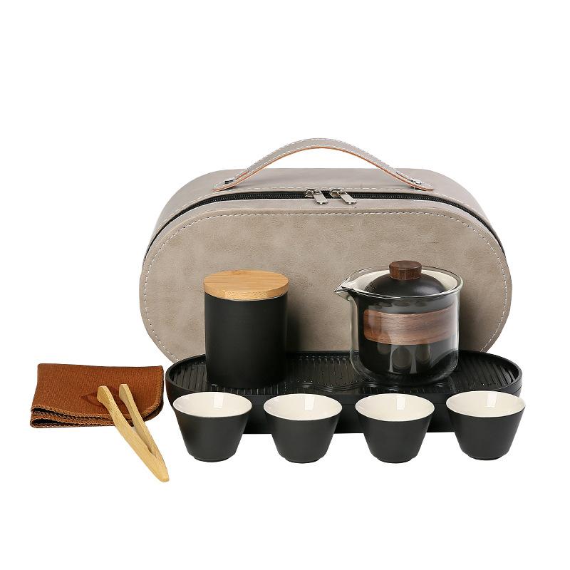 Ceramic coarse pottery portable travel tea set, small outdoor express cup souvenir business gift