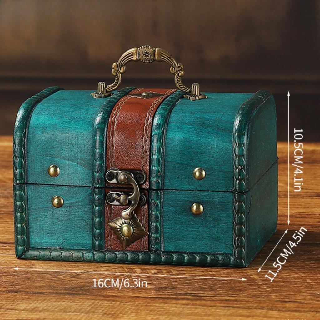 Wood Treasure Chest Decorative Box Collection Gift Decoration Unique Desktop Handheld Jewelry