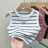New Waistcoat Women Wear Striped Wide Edge Temperament Summer Top Short Knit Sleeveless Bottom Shirt