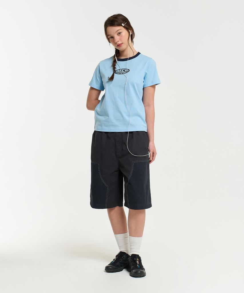 AECA (Woman) Aeca Oval Emblem Graphic Ringer Half Sleeve Tee-Sky Blue