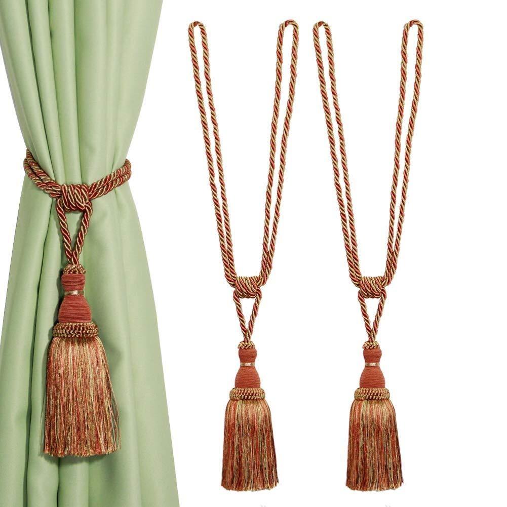 1&2Pcs Decorative Curtain Tiebacks Handmade Elegant Rope Ties Tassels Holdbacks for Drapes Decor Room Accessories Curtain Holder