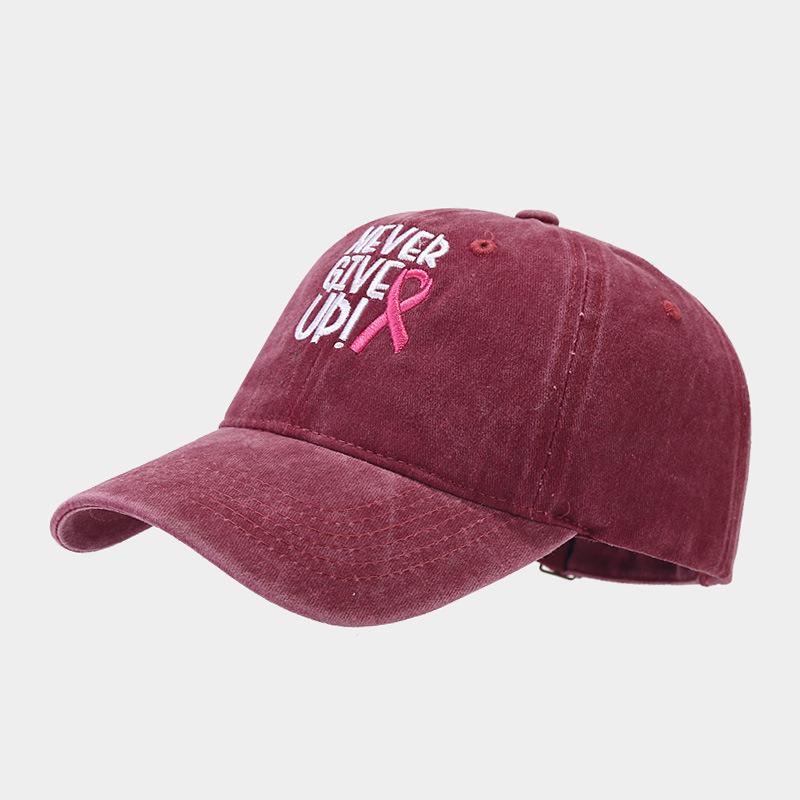 Breast ribbon embroidery soft top cap women's outdoor sports small label letter baseball cap casual hat