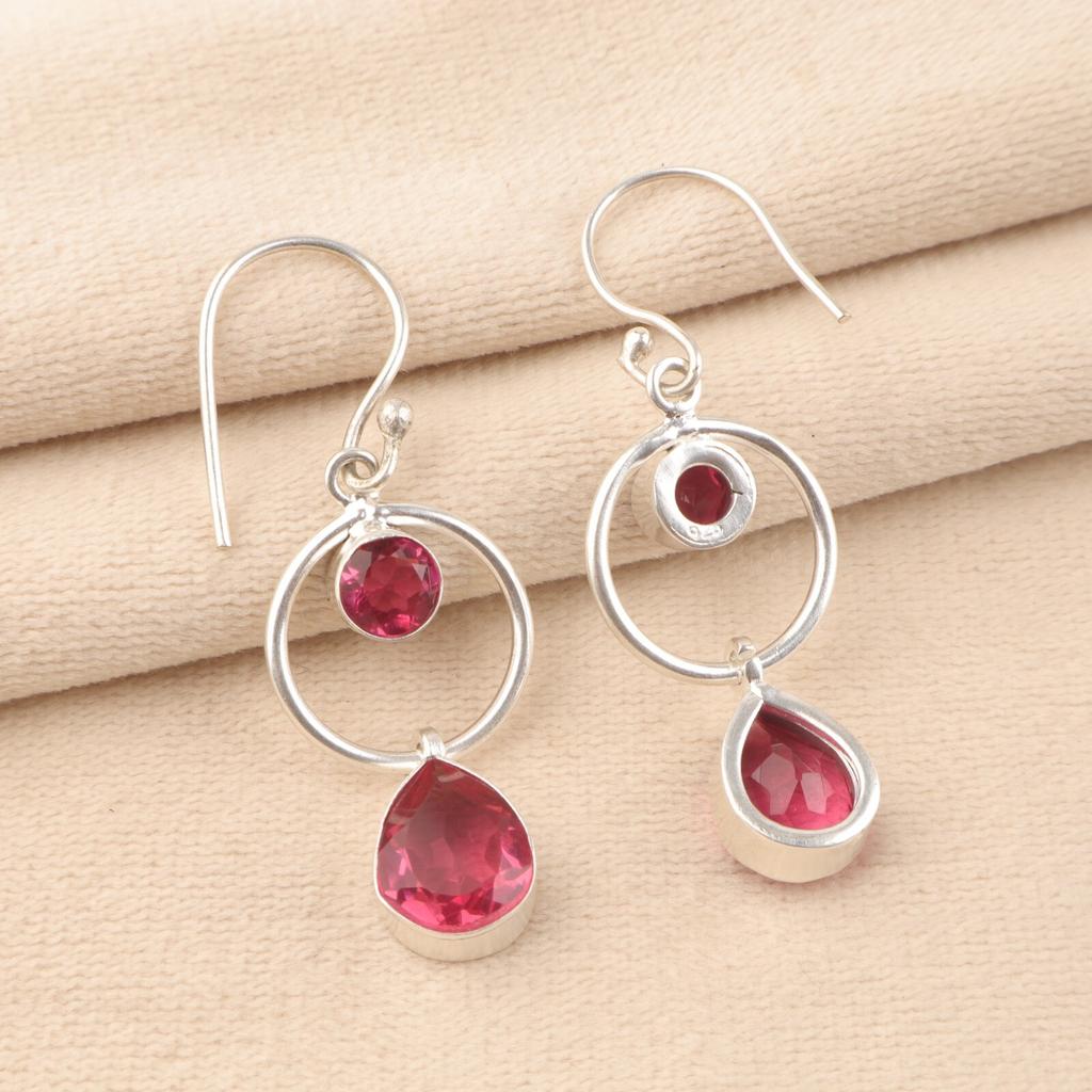 Natural Pink Tourmaline Gemstone 925 Sterling Silver Jewelry Dangle Earrings2.0" EE-140-12