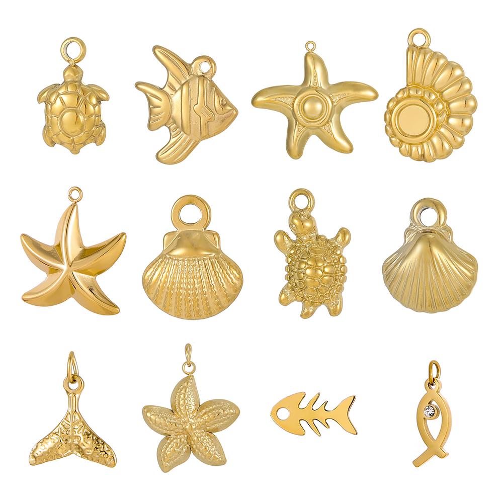 CARLIDANA Vintage Starfish Shell Stainless Steel DIY Fish Tail Versatile Turtle Creative Necklace Accessories Various Styles