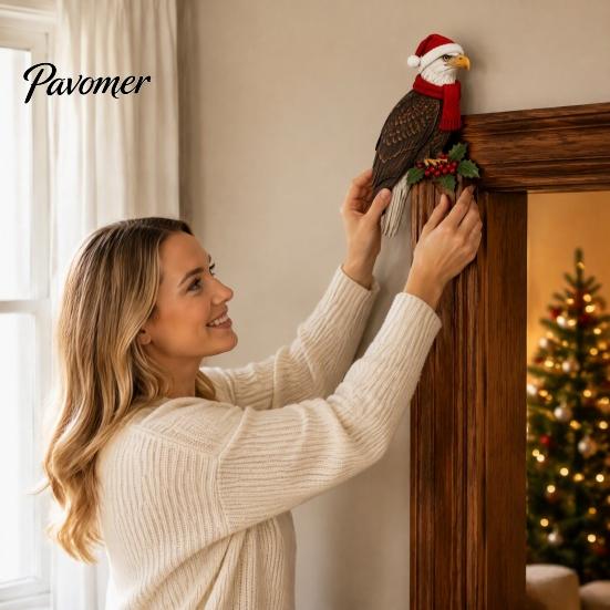 Winter Bird Door Ornament Wooden Topper, Cute Christmas Corner Statue, Woodland Animal Frame Festive Home Wall Decor Art Sign for Holiday Window