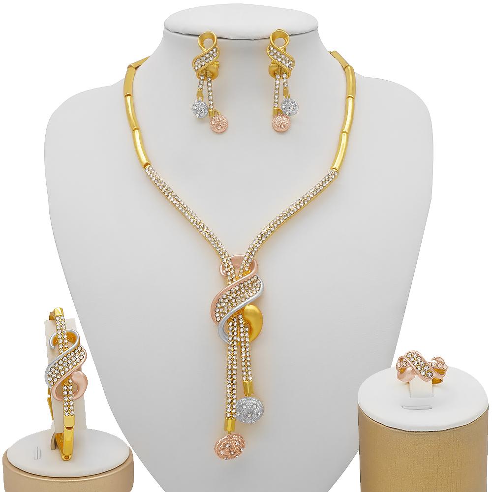 Dubai Gold Color Jewelry Sets African Indian Wedding Bridal Wife Gifts Necklace Bracelet Earrings Ring Jewelery For Women