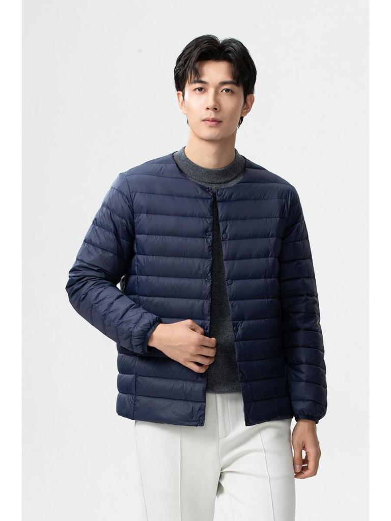 Men's Two-Opening Stand-Up Collar Lightweight Down Jacket - Warm White Duck Down for Autumn/Winter