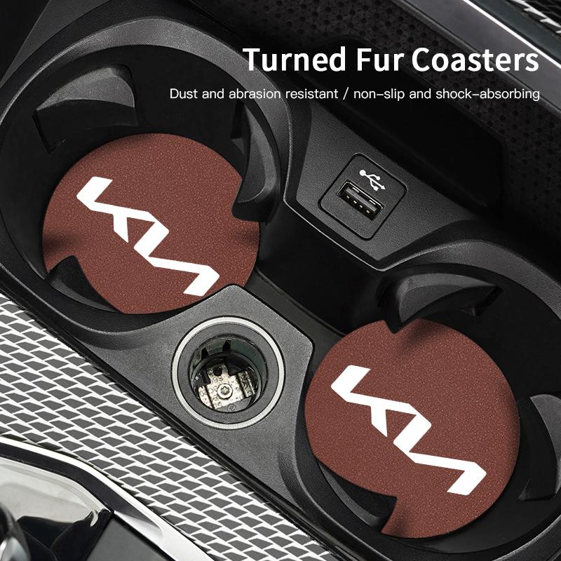 JUNT9 2Pcs Car Suede Coaster Anti-Slip Water Cup Pad Accessories For KIA EV6 Stinger RIO Sorento Picanto Ceed Borrego Syros K4 K5 Sone